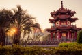 Traditional Chinese style pagoda and pavilion at 228 Peace Memorial Park. Royalty Free Stock Photo