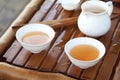 Traditional chinese tea ceremony accessories (cups and pitcher) Royalty Free Stock Photo