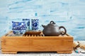 Traditional chinese tea ceremony accessories on the tea table Royalty Free Stock Photo