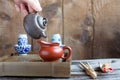 Traditional chinese tea ceremony accessories on the tea table Royalty Free Stock Photo