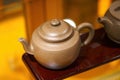 Traditional Chinese tea set purple clay teapot close-up Royalty Free Stock Photo