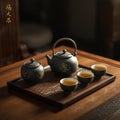 Traditional Chinese Tea Set on Wooden Table Royalty Free Stock Photo