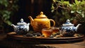 Traditional Chinese tea setup including a beautifully crafted porcelain teapot and teacups