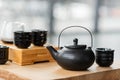 traditional Chinese teapot near cups and Royalty Free Stock Photo