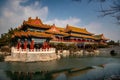Traditional Chinese temple in Penglai, Yantai, Shandong, China on a sunny day, horizontal image with copy space for text