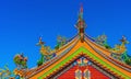 Traditional Chinese Temple Roof With Mountain And Blue Sky Background Of Jiufen, Ruifang, Taiwan