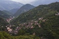 Traditional Chinese village and landscape of hills and valleys
