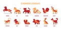 Traditional Chinese zodiac animals set. Isolated vector illustration