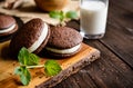 Traditional chocolate Whoopie pies filled with cream Royalty Free Stock Photo