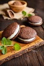 Traditional chocolate Whoopie pies filled with cream Royalty Free Stock Photo