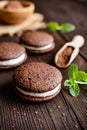 Traditional chocolate Whoopie pies filled with cream Royalty Free Stock Photo