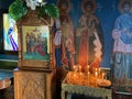 Traditional christian chapel at Faliraki harbor Royalty Free Stock Photo