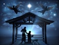 Christmas Nativity Scene Jesus Manger Silhouette Royalty Free Stock Photo