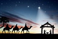 Traditional Christian Christmas Nativity scene with the three wi Royalty Free Stock Photo