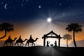 Traditional Christian Christmas Nativity scene with the three wi Royalty Free Stock Photo