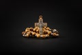 Traditional christian holy religious wooden rosary isolated on black background