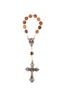 Traditional Christian holy religious wooden rosary isolated on white background.