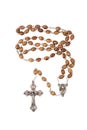 Traditional Christian holy religious wooden rosary isolated on white background. Royalty Free Stock Photo