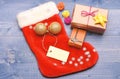 Traditional christmas attribute. Christmas stocking sock shaped bag. Keep family traditions. Stocking stuffers idea