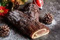Traditional Christmas Buche de Noel cake Royalty Free Stock Photo
