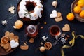 Traditional christmas cake with dried fruits soaked in rum and sugar glaze Royalty Free Stock Photo