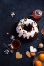 Traditional christmas cake with dried fruits soaked in rum and sugar glaze Royalty Free Stock Photo