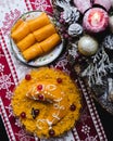Typical Portuguese Christmas sweets: trouxas de ovos and lampreia de ovos Royalty Free Stock Photo