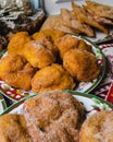 Typical Portuguese Christmas fritters: Sonhos, Filhos and Coscoroes Royalty Free Stock Photo