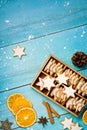 Traditional Christmas Cinnamon Star Cookies on blue