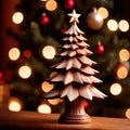 Traditional christmas decoration hand carved wooden christmas tree, holiday ornament Royalty Free Stock Photo