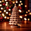 Traditional christmas decoration hand carved wooden christmas tree, holiday ornament Royalty Free Stock Photo