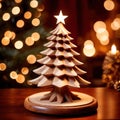 Traditional christmas decoration hand carved wooden christmas tree, holiday ornament