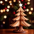 Traditional christmas decoration hand carved wooden christmas tree, holiday ornament Royalty Free Stock Photo