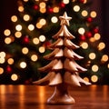 Traditional christmas decoration hand carved wooden christmas tree, holiday ornament Royalty Free Stock Photo