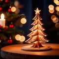 Traditional christmas decoration hand carved wooden christmas tree, holiday ornament Royalty Free Stock Photo