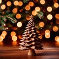 Traditional christmas decoration hand carved wooden christmas tree, holiday ornament