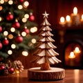 Traditional christmas decoration hand carved wooden christmas tree, holiday ornament Royalty Free Stock Photo