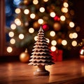 Traditional christmas decoration hand carved wooden christmas tree, holiday ornament