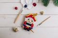 Traditional Christmas Decoration Handmade Wooden Nutcracker. Christmas Concept Background