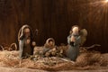 Traditional Christmas decoration. Nativity scene with Christ`s birth. Rustic Royalty Free Stock Photo