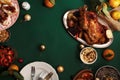 Traditional christmas dinner with roasted chicken