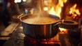 a traditional Christmas dish being prepared in a pot over an open fire, capturing the warmth and joy of holiday cooking Royalty Free Stock Photo