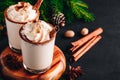 Traditional Christmas drink Eggnog with whipped cream and cinnamon on dark stone background Royalty Free Stock Photo