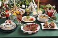 Traditional Christmas Eve dishes on festive table Royalty Free Stock Photo