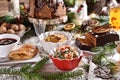 Traditional Christmas Eve dishes on festive table Royalty Free Stock Photo