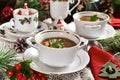 Traditional Christmas Eve mushroom soup with barley Royalty Free Stock Photo