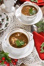 Traditional Christmas Eve mushroom soup with barley Royalty Free Stock Photo