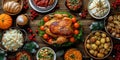 Traditional Christmas Feast With Roast Chicken And Delightful Accompaniments, Filled With Family Joy, Copy Space