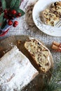 Traditional Christmas german dessert Stollen also known as Christstollen.