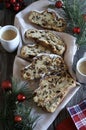 Traditional Christmas german dessert Stollen also known as Christstollen.